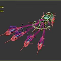 Mythical Ornate Chariot Pulled by Multiple Blue Swordfish With Green Seat And Decorative Structure