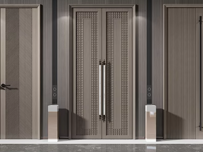 Modern Double Doors Design With Sleek Metal Handles Textured Surface And Dark Tone Interior 3d model