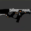 Futuristic Tactical Gun With White Black Finish Orange Accents And Rail System Design