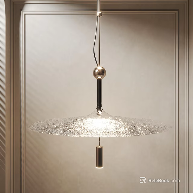 Modern Indoor Pendant Light With Transparent Textured Lampshade Metal Frame And Soft Lighting 3d model 