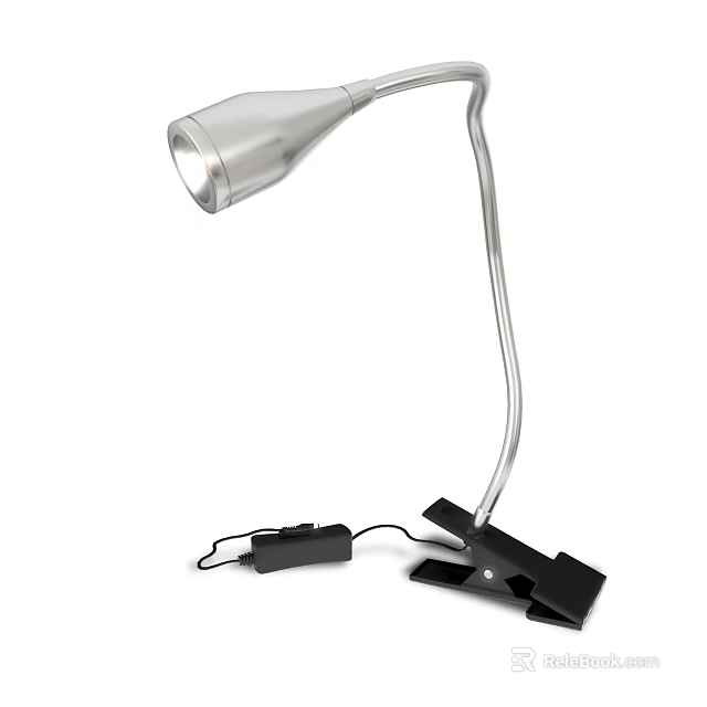 Modern Silver Desk Lamp With Flexible Arm And Clip Base Design 3d model 