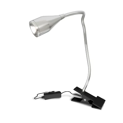 Modern Silver Desk Lamp With Flexible Arm And Clip Base Design 3d model