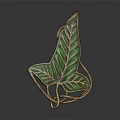 Leaf Shaped Green Enamel Brooch With Gold Metal Vine Design Jewelry