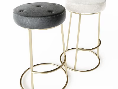 Modern Gray And White Tufted Upholstered Stools With Gold Metal Legs 3d model