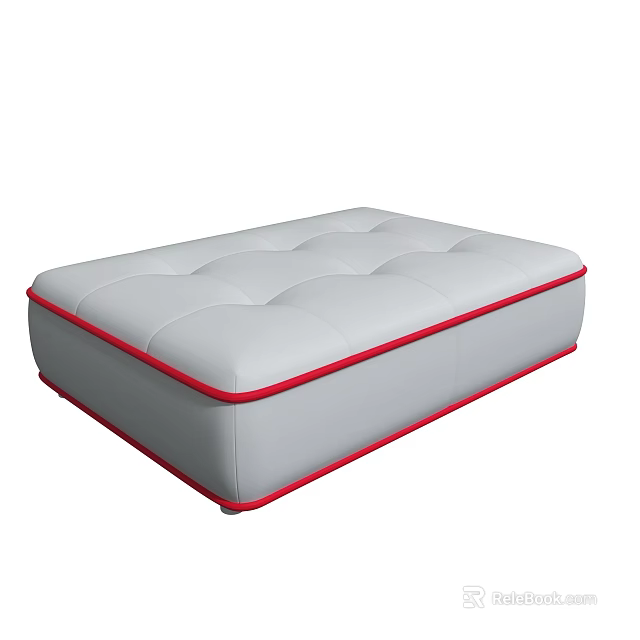 Modern White Padded Bench With Red Trim And Tufted Design 3d model 