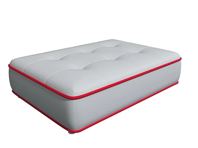 Modern White Padded Bench With Red Trim And Tufted Design 3d model