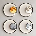 Modern Circular Wall Lamps with Different Moon Phase Designs on Gray Wall 3d model