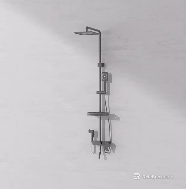 Modern Wall Mounted Shower System With Overhead Head Handheld Sprayer And Shelf 3d model 