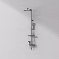 Modern Wall Mounted Shower System With Overhead Head Handheld Sprayer And Shelf