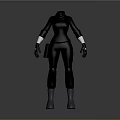 Woman in Black Tight Bodysuit With White Cuffs And Silver Boots Futuristic Style