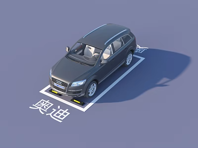 Audi Dark Gray SUV Car Showcase In Brand Parking Area With Logo Mark 3d model