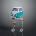 White And Blue Volkswagen Van Robot Creature With Mechanical Legs Design