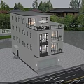 Modern Three Story Single Family House With Garage Greenery Water Feature And Car Front