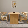 Minimalist Modern Wooden Dining Table Set With Six Chairs Green Plant And Fruit Bowl