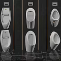 Multiple White Ceramic Urinals Wall Mounted Modern Design Dark Restroom Background 3d model