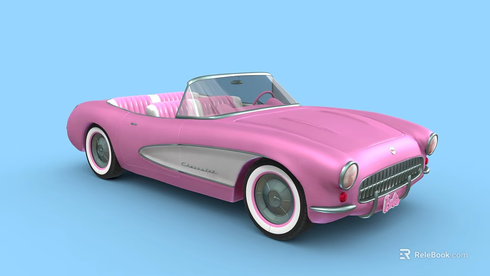 Classic Pink Convertible Car With Sleek Body White Accented Wheels And Pink White Interior 3d model 