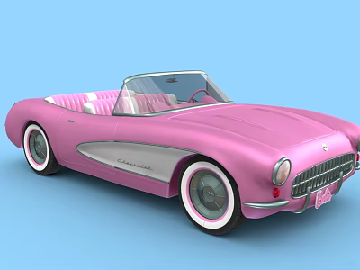 Classic Pink Convertible Car With Sleek Body White Accented Wheels And Pink White Interior 3d model