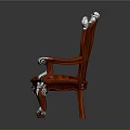 Ornate Red Wooden Armchair With Silver Carved Decorations And Luxury Design