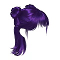 Purple Head Hair With Double Bun Style Fringe And Long Side Strands