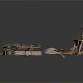Ancient Medieval Weapons Collection with Metal Shields Spears Arrows on Wooden Shelf