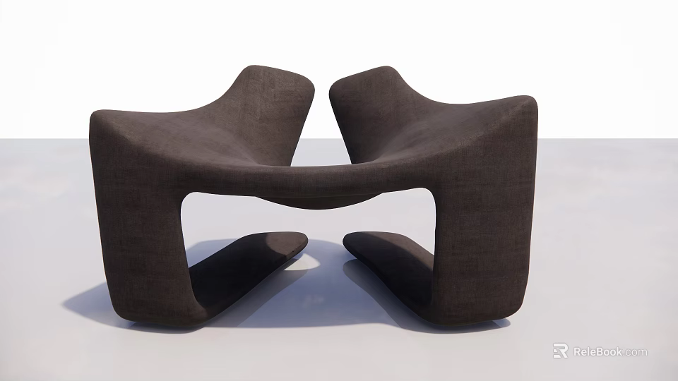 Dark Brown Modern Single Sofa With Unique Curved Design And Fabric Upholstery 3d model 