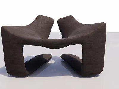 Dark Brown Modern Single Sofa With Unique Curved Design And Fabric Upholstery 3d model