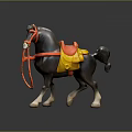 Detailed Toy Horse Figure With Gray Body Red Reins Yellow Saddle Black Tail White Hooves