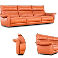 Orange Leather Multi Person Sofa With Modern Design Armrests And Comfortable Seating 3d model