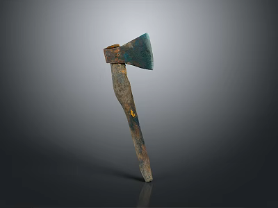 Ancient Rusty Iron Axe Featuring Wooden Handle And Metal Head 3d model