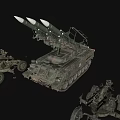 Military Tank Equipped With Missile Launcher And Side Weapon Systems