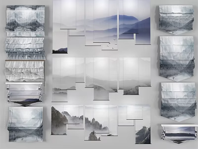 Modern Blinds With Scenic Mountain Patterns For Home Interior Design 3d model