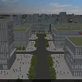 Modern Industrial Factory Complex With Glass Curtain Walls Green Roofs And Tree Lined Pathways