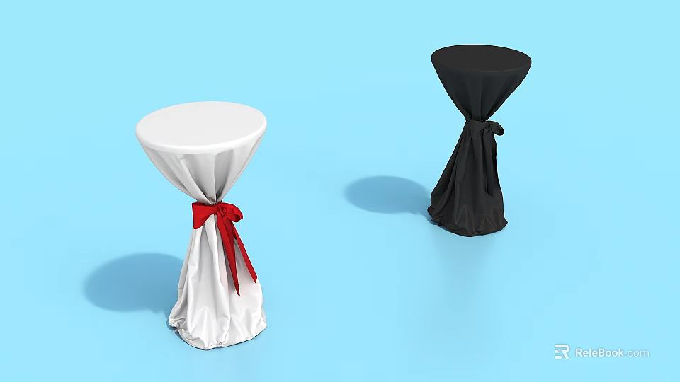 Tea Break Area With Round Tables White Black Tablecloths And Red Black Bows 3d model 