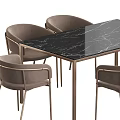 Modern Dining Table and Chair Set with Marble Top Beige Seats and Metal Legs