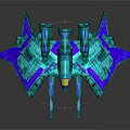 Futuristic Sci Fi Spaceship 3D Model With Cyan Purple Wings And Geometric Structure