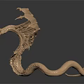Game And Movie Character Golden Dragon Sculpture With Spread Wings Detailed Texture And Shiny Surface