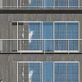 White Metal Grid Design Balcony Railings On Multi story Building With Gray Wall