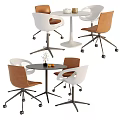 Modern Dining Table And Chair Set With Round Top White Brown Seats And Wheels