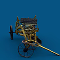 Vintage Garden Ornament With Metal Structure Wheels Seat And Plow Blade