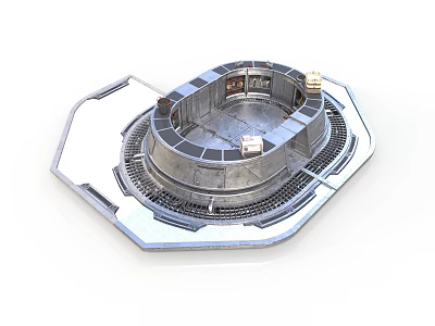 Sci-Fi Metallic Circular Platform Structure With Central Core And Grid Details 3d model