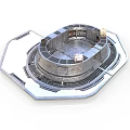 Sci-Fi Metallic Circular Platform Structure With Central Core And Grid Details