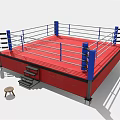 Professional Boxing Ring Design With Red Platform Blue Corner Posts And Ropes 3d model