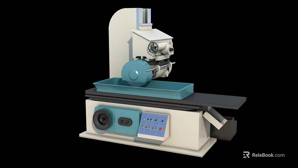 Industrial Grinding Machine With White And Blue Body Rotary Wheel Control Panel And Worktable 3d model 