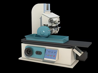 Industrial Grinding Machine With White And Blue Body Rotary Wheel Control Panel And Worktable 3d model