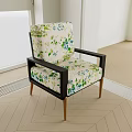 Single Sofa With Green Blue Floral Pattern Black Frame Wooden Legs Modern Living Room Furniture