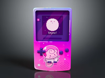 Pastel Pink Purple Gradient Handheld Gaming Console With Astronaut Graphic On Screen 3d model