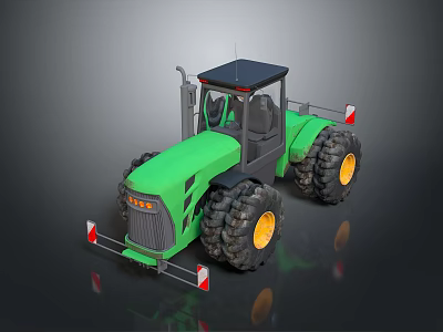 Green Agricultural Tractor With Large Tires Yellow Rims And Black Cabin Reflectors 3d model