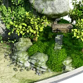 Serene Miniature Garden Ornament With Rocky Landscape Pagoda Water Feature And Climbing Plants