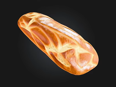 Freshly Baked Golden Brown Long Loaf Bread With Braided Surface Design 3d model