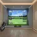 Modern Indoor Golf Simulator Setup With Large Screen And Golf Training Gear